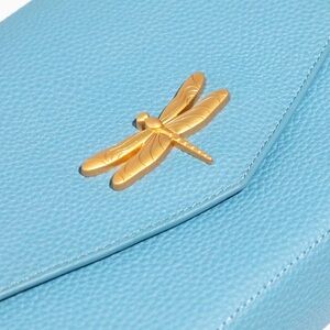 Chic Sky Blue Clutch with Gold Dragonfly